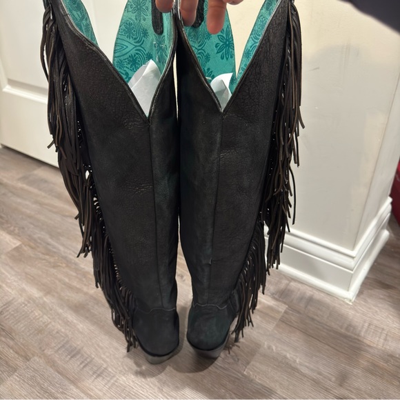 Corral Boots Fringe Tall Snip Toe Black Suede Western Cowboy Boots Z5414 - Picture 6 of 16